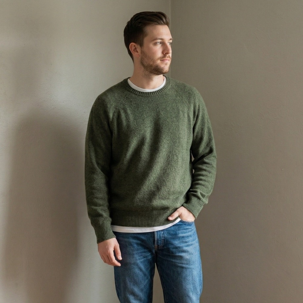 J.Crew Lambswool Blend Sweater Mens XXL Olive Green Raglan‎ Crewneck Preppy